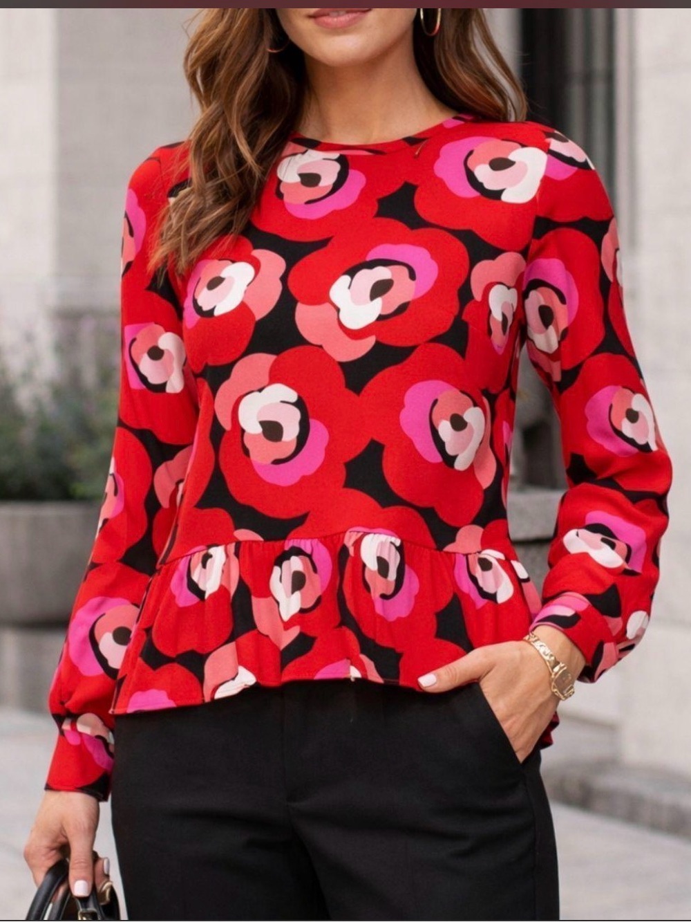 NWT kate spade Red Floral Peplum Blouse 10